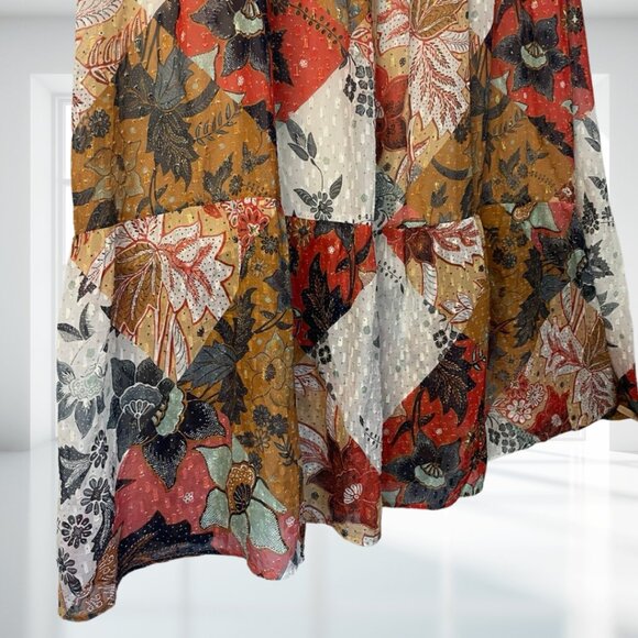 Johnny Was Jade Stephanie XL Tiered Boho Maxi Skirt Patchwork L79921 Silk Blend - Picture 5 of 13